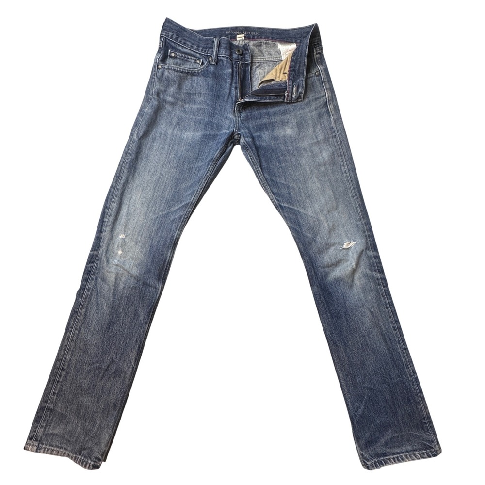 Banana Republic Jeans Men 31x32 (31x30) Blue Slim Fit Distressed Denim Pants